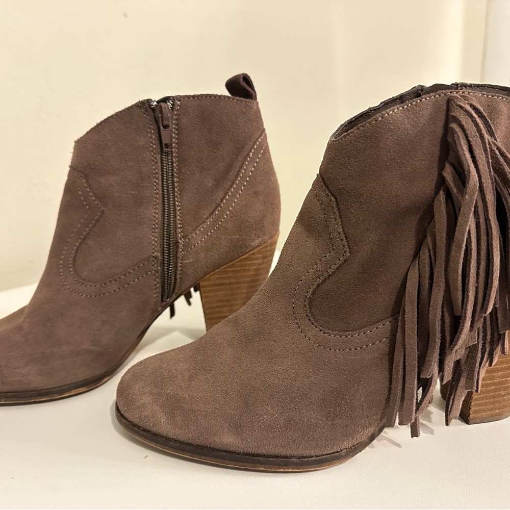 Steve Madden Taupe Fringe Ankle Booties